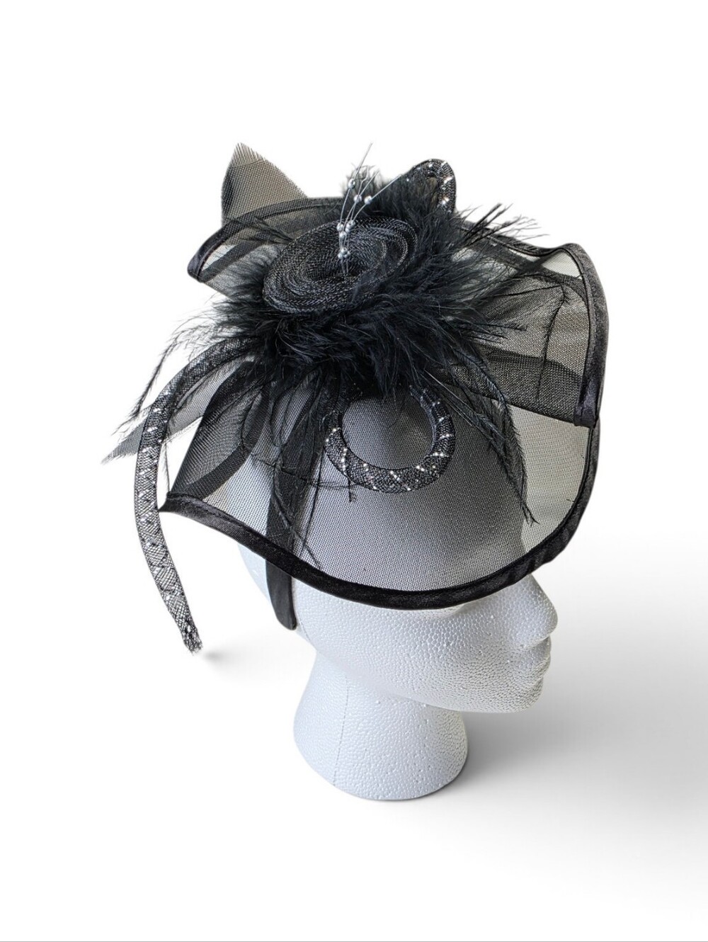 Black Mesh Fascinator Headband Hat